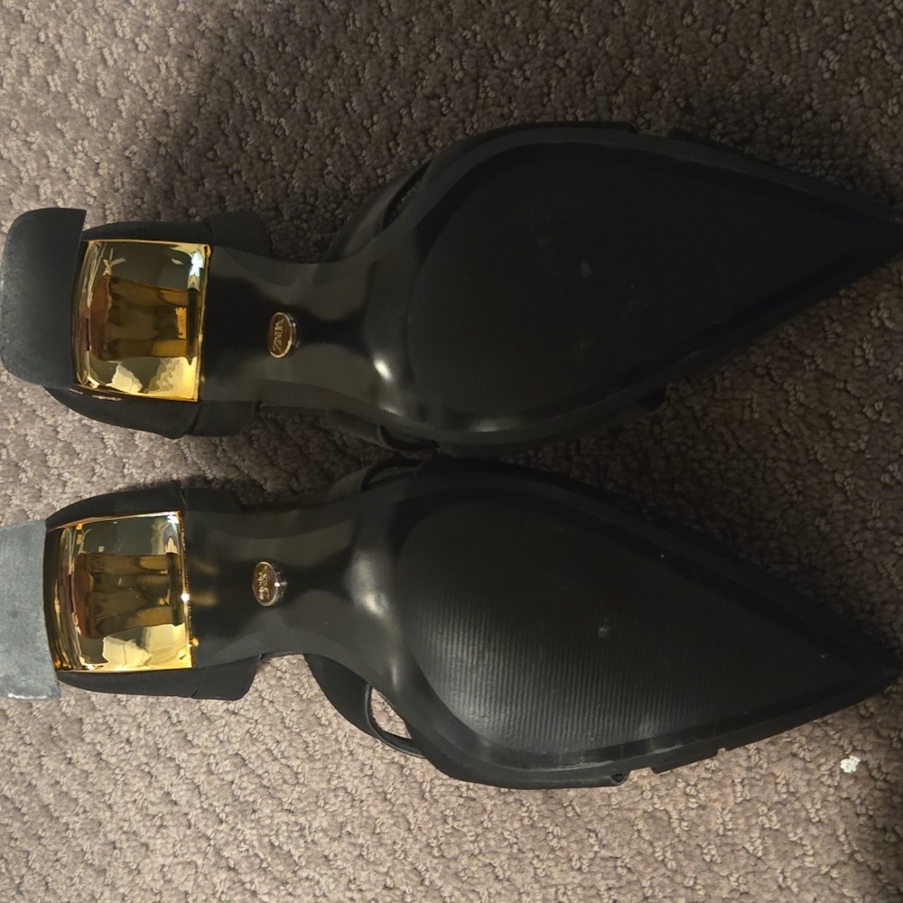 Zara Elegant Black and Gold Satin Women's Heels - Picture 6 of 7